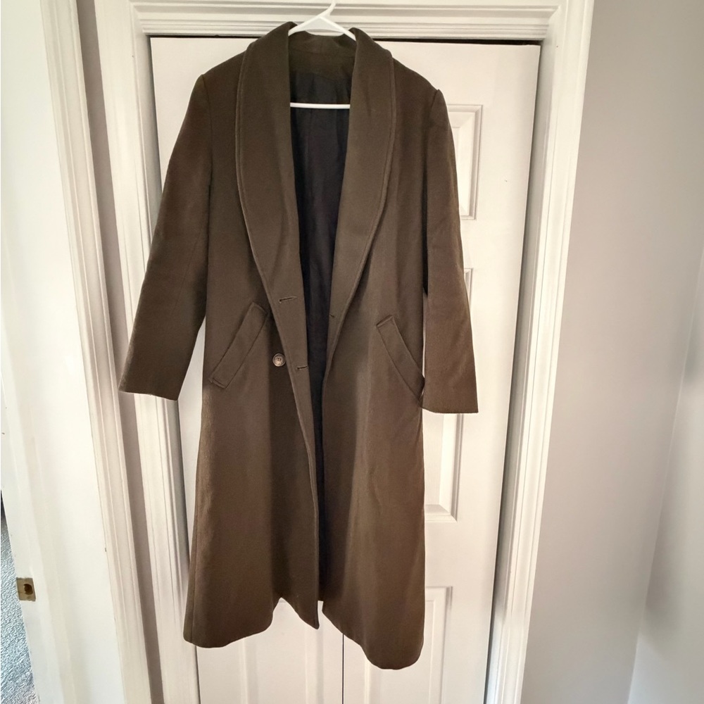 Womens vintage style olive 100% wool overcoat